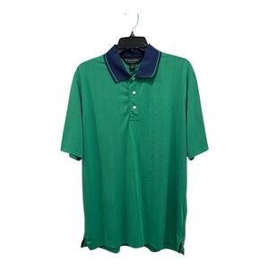 Brooks Brothers Polo‎ Shirt Mens Large Green Blue Performance Golf Windowpane